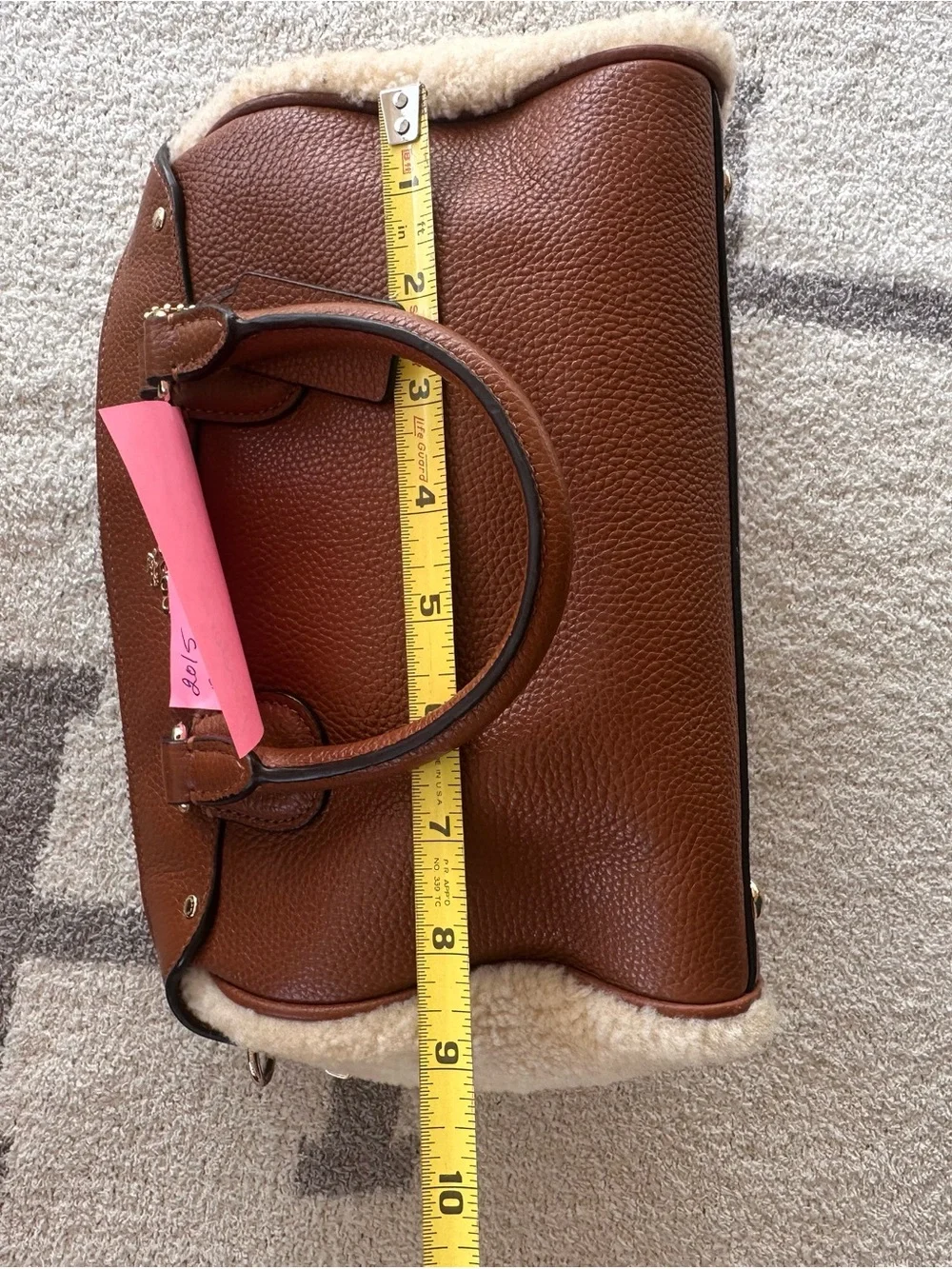 Coach Chestnut Brown Pebbled Leather Satchel with Shearling Trim